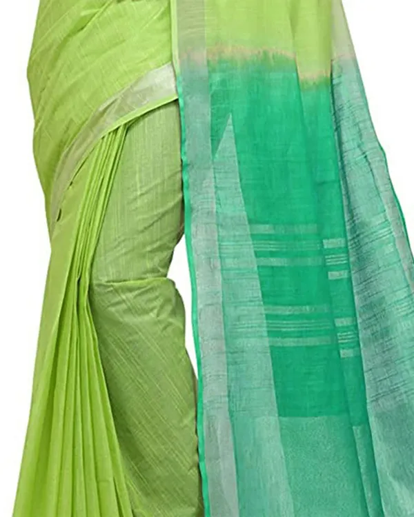 Lawn_Green_&_Aquamarine_Turquoise_women's_Handloom_Bhagalpuri_Cotton_Slub_Blend_Two_Dye_Saree_With_Running_Unstitched_Blouse_Piece