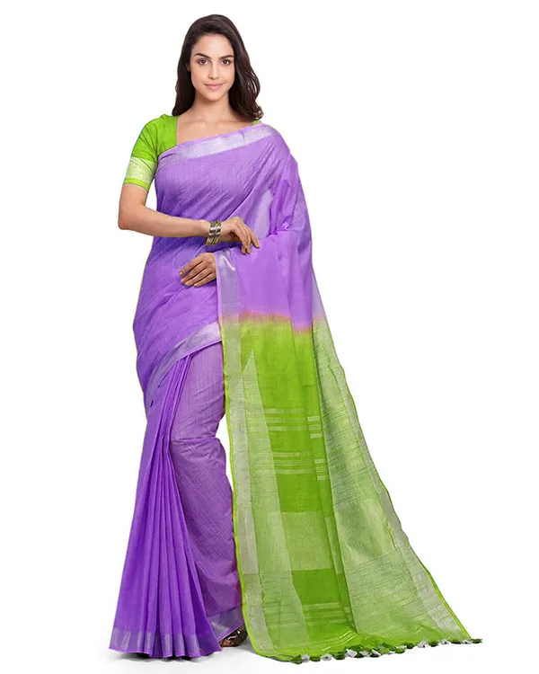 Handloom_Bhagalpuri_Cotton_Slub_Blend_Two_Dye_Saree_With_Running_Unstitched_Blouse_Piece