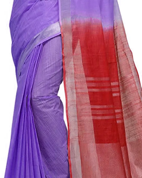 Lilac_Purple_&_Red_women's_Handloom_Bhagalpuri_Cotton_Slub_Blend_Two_Dye_Saree_With_Running_Unstitched_Blouse_Piece