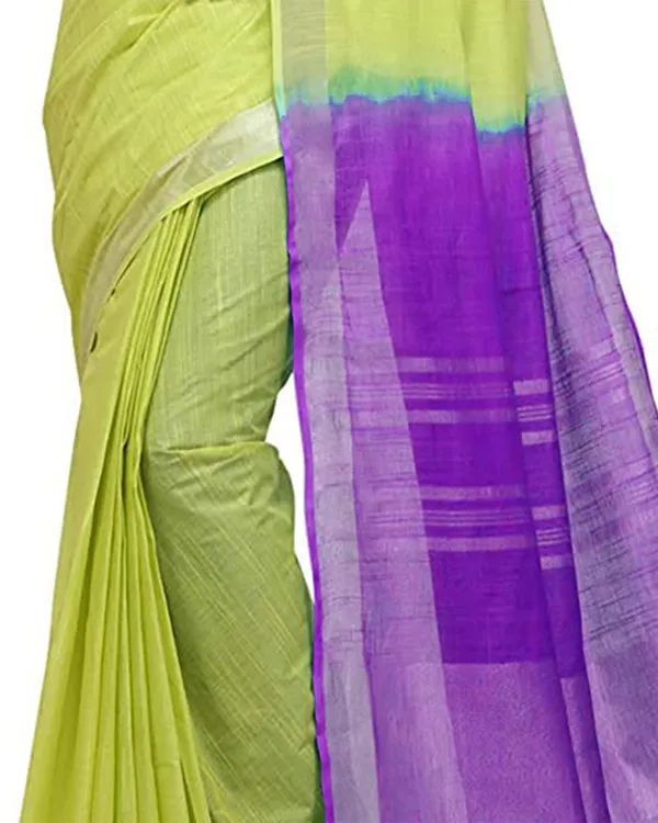 Lime_Green_&_French_Violet_women's_Handloom_Bhagalpuri_Cotton_Slub_Blend_Two_Dye_Saree_With_Running_Unstitched_Blouse_Piece