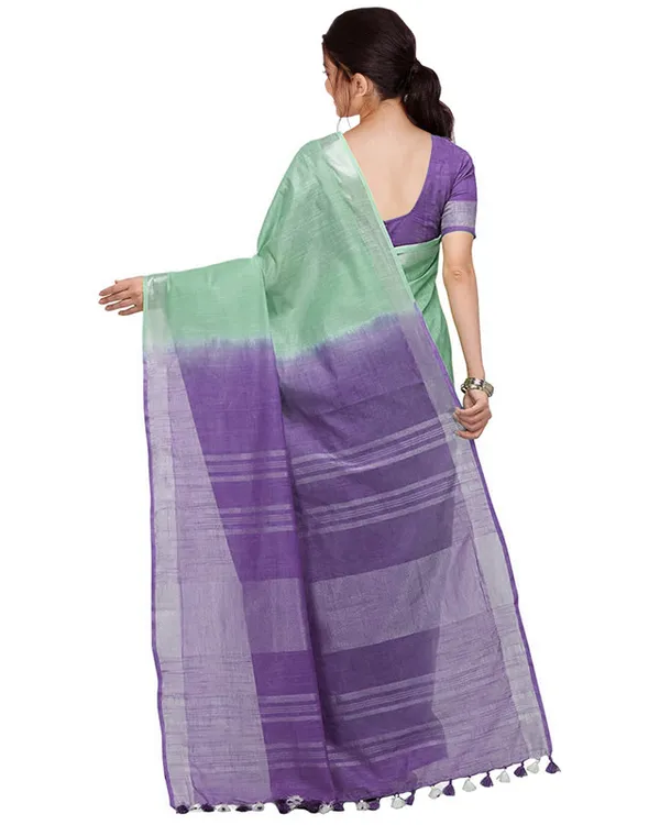 Mint_Green_&_Amethyst_Purple_women's_Handloom_Bhagalpuri_Cotton_Slub_Blend_Two_Dye_Saree_With_Running_Unstitched_Blouse_Piece