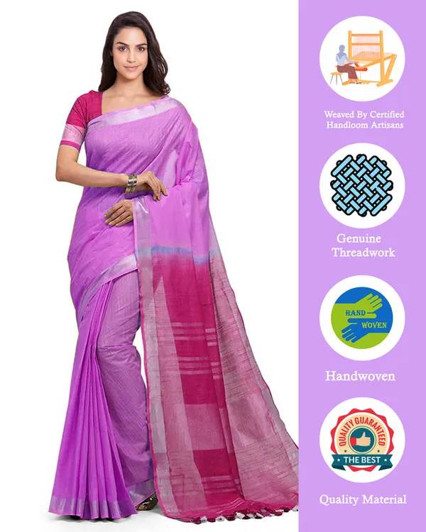 Orchid_Magenta_&_Raspberry_Pink_women's_Handloom_Bhagalpuri_Cotton_Slub_Blend_Two_Dye_Saree_With_Running_Unstitched_Blouse_Piece