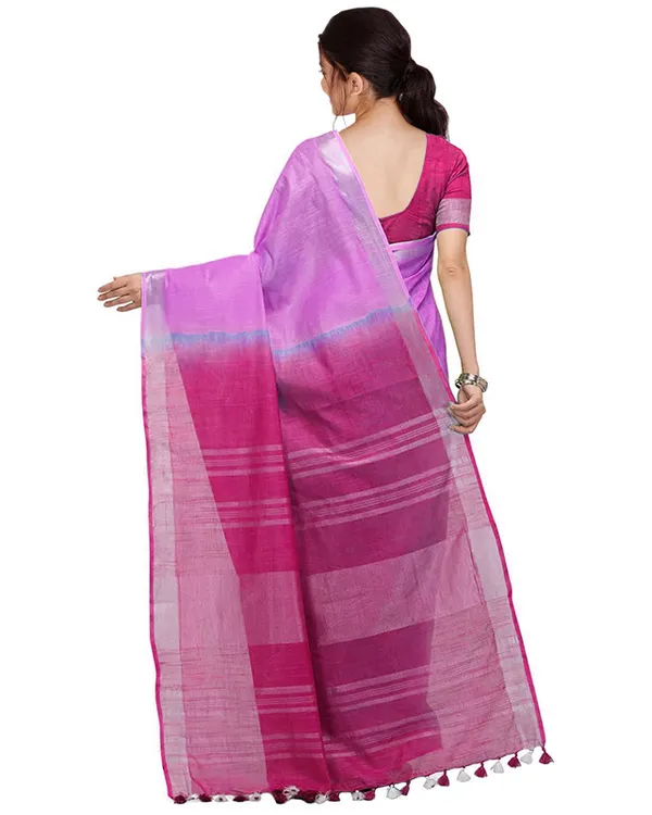 Orchid_Magenta_&_Raspberry_Pink_women's_Handloom_Bhagalpuri_Cotton_Slub_Blend_Two_Dye_Saree_With_Running_Unstitched_Blouse_Piece