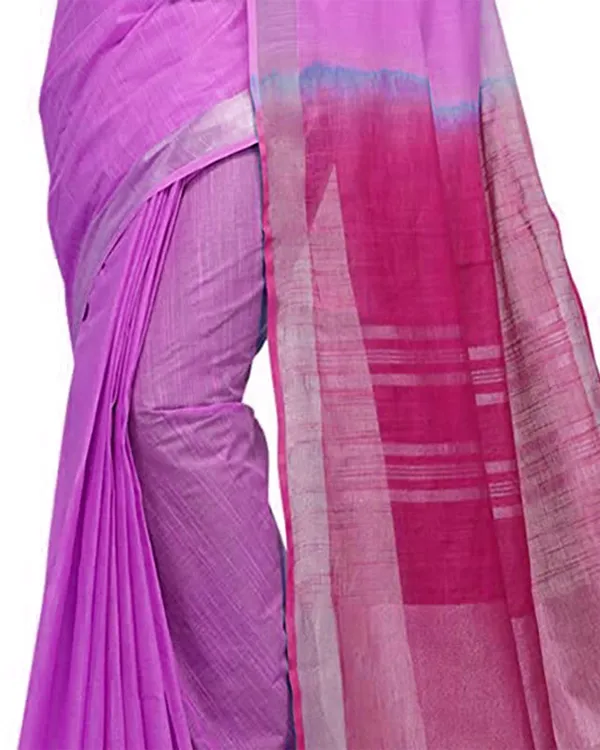 Orchid_Magenta_&_Raspberry_Pink_women's_Handloom_Bhagalpuri_Cotton_Slub_Blend_Two_Dye_Saree_With_Running_Unstitched_Blouse_Piece