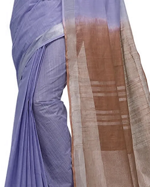 Pale_Purple_&_Coffee_Brown_women's_Handloom_Bhagalpuri_Cotton_Slub_Blend_Two_Dye_Saree_With_Running_Unstitched_Blouse_Piece