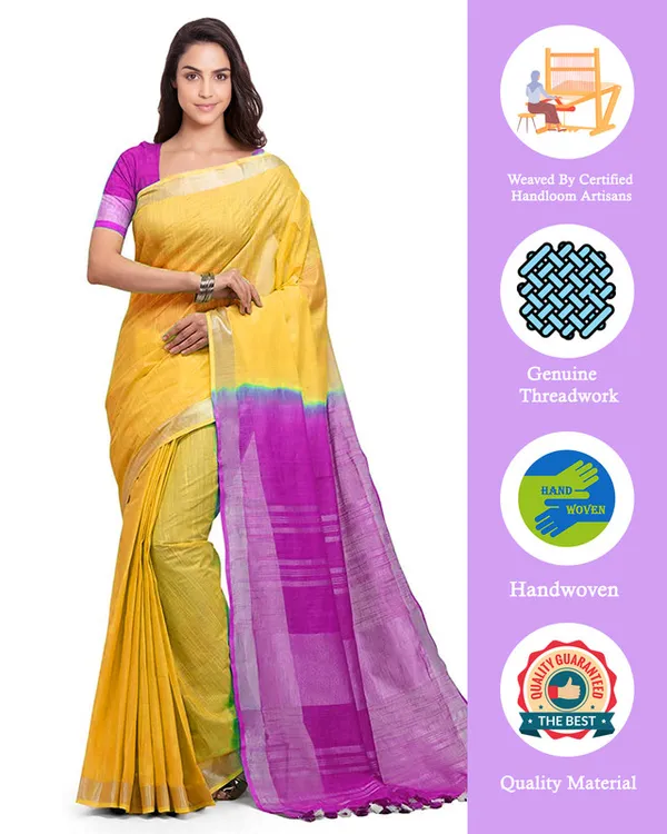Handloom_Bhagalpuri_Cotton_Slub_Blend_Two_Dye_Saree_With_Running_Unstitched_Blouse_Piece