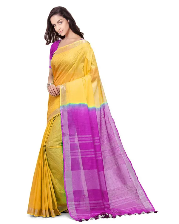 Handloom_Bhagalpuri_Cotton_Slub_Blend_Two_Dye_Saree_With_Running_Unstitched_Blouse_Piece