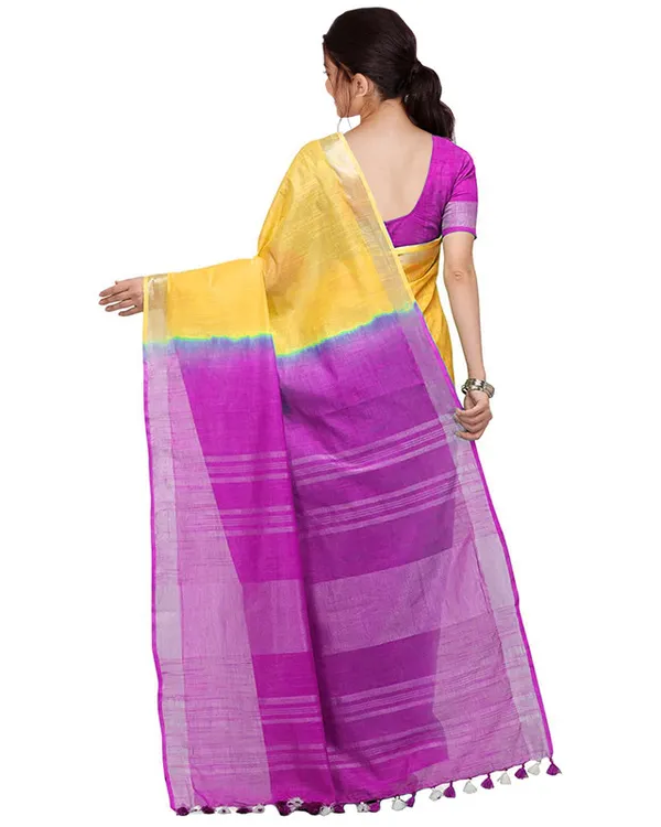Handloom_Bhagalpuri_Cotton_Slub_Blend_Two_Dye_Saree_With_Running_Unstitched_Blouse_Piece