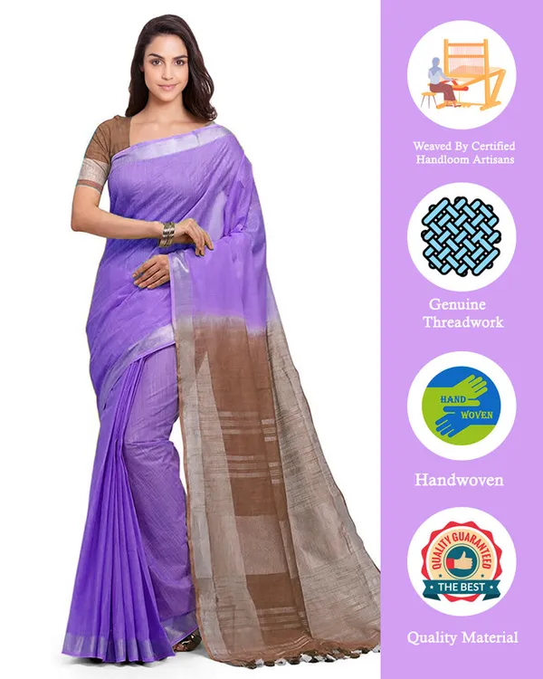 Amethyst_Purple_&_Brown_women's_Handloom_Bhagalpuri_Linen_Cotton_Slub_Blend_Two_Dye_Saree_With_Running_Unstitched_Blouse_Piece