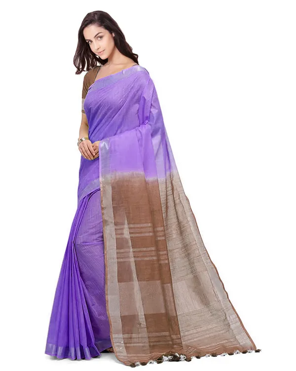 Amethyst_Purple_&_Brown_women's_Handloom_Bhagalpuri_Linen_Cotton_Slub_Blend_Two_Dye_Saree_With_Running_Unstitched_Blouse_Piece