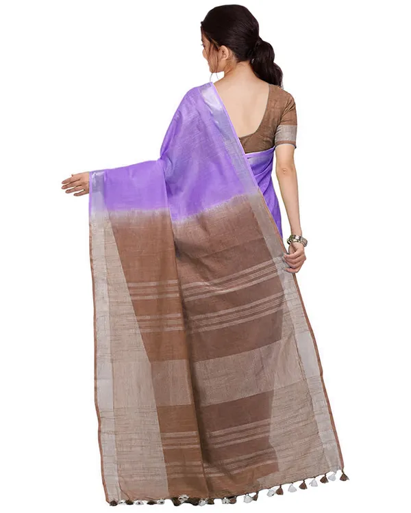 Amethyst_Purple_&_Brown_women's_Handloom_Bhagalpuri_Linen_Cotton_Slub_Blend_Two_Dye_Saree_With_Running_Unstitched_Blouse_Piece