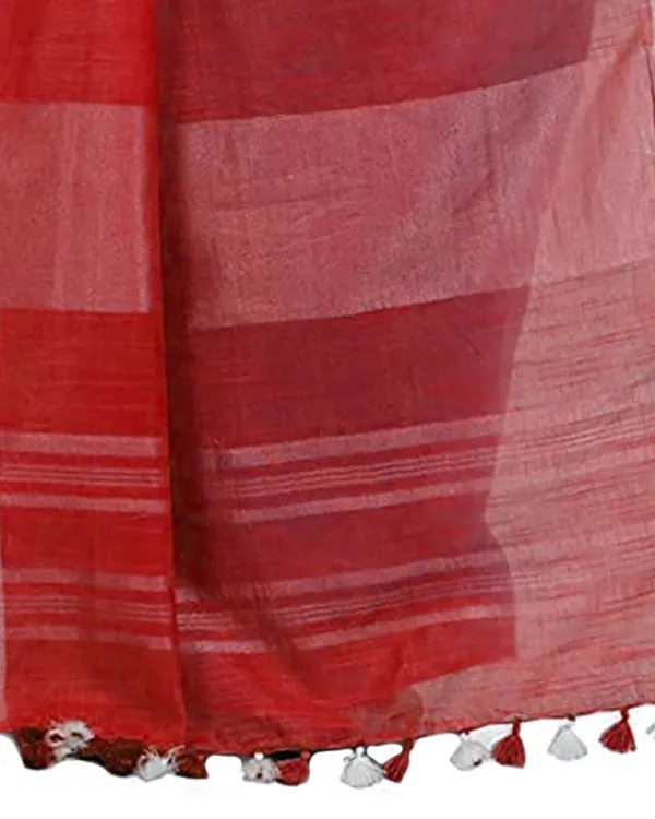 Blush_Pink_&_Red_women's_Handloom_Bhagalpuri_Linen_Cotton_Slub_Blend_Two_Dye_Saree_With_Running_Unstitched_Blouse_Piece