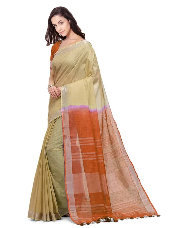 Handloom_Bhagalpuri_Linen_Cotton_Slub_Blend_Two_Dye_Saree_With_Running_Unstitched_Blouse_Piece