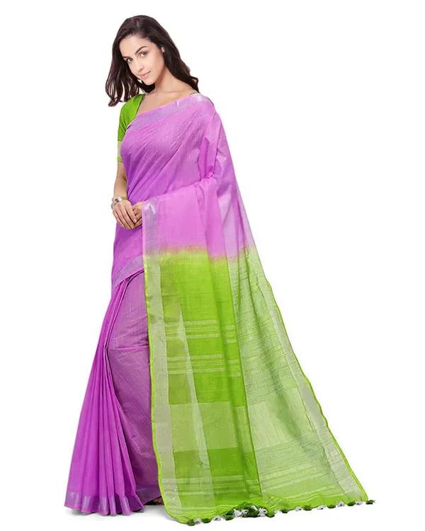 Handloom_Bhagalpuri_Linen_Cotton_Slub_Blend_Two_Dye_Saree_With_Running_Unstitched_Blouse_Piece