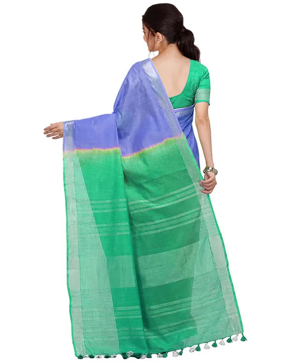 Iris_Blue_&_Aquamarine_Turquoise_women's_Handloom_Bhagalpuri_Linen_Cotton_Slub_Blend_Two_Dye_Saree_With_Running_Unstitched_Blouse_Piece
