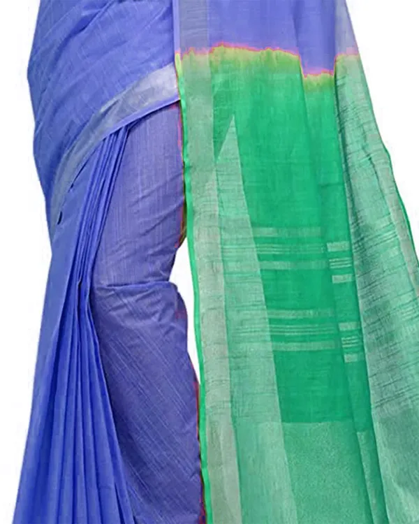 Iris_Blue_&_Aquamarine_Turquoise_women's_Handloom_Bhagalpuri_Linen_Cotton_Slub_Blend_Two_Dye_Saree_With_Running_Unstitched_Blouse_Piece