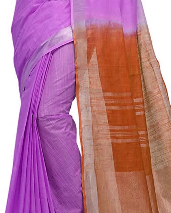 Pinkish_Purple_&_Mohangni_Orange_women's_Handloom_Bhagalpuri_Linen_Cotton_Slub_Blend_Two_Dye_Saree_With_Running_Unstitched_Blouse_Piece
