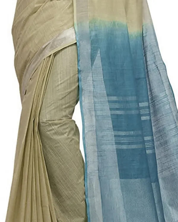 Yuma_Tan_&_Cerulean_Blue_women's_Handloom_Bhagalpuri_Linen_Cotton_Slub_Blend_Two_Dye_Saree_With_Running_Unstitched_Blouse_Piece