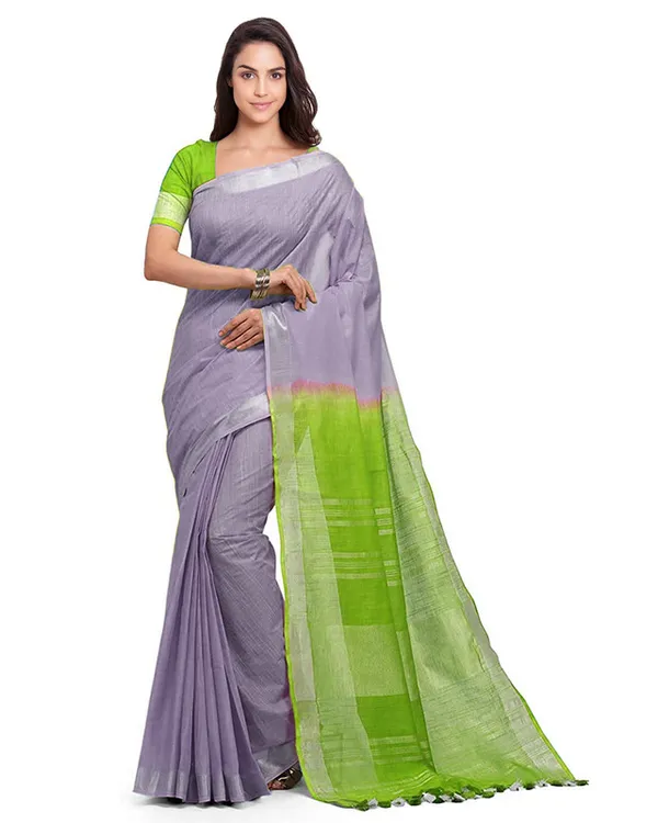 Mountbatten_Grey_&_Apple_Green_women's_Handloom_Bhagalpuri_Cotton_Linen_Blend_Two_Dye_Saree_With_Running_Unstitched_Blouse_Piece