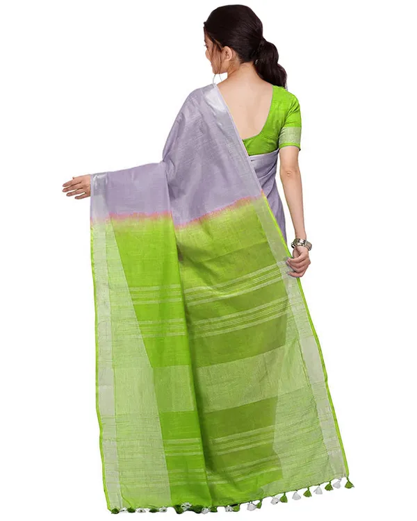 Mountbatten_Grey_&_Apple_Green_women's_Handloom_Bhagalpuri_Cotton_Linen_Blend_Two_Dye_Saree_With_Running_Unstitched_Blouse_Piece