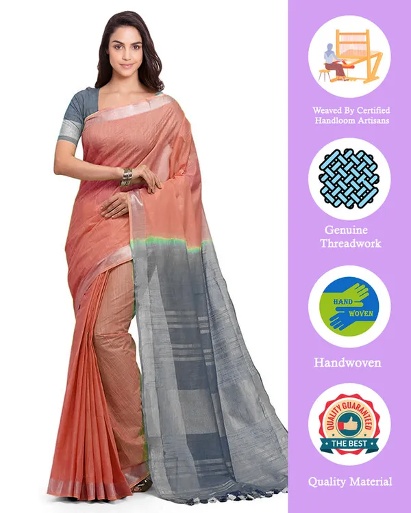 Handloom_Bhagalpuri_Cotton_Linen_Blend_Two_Dye_Saree_With_Running_Unstitched_Blouse_Piece