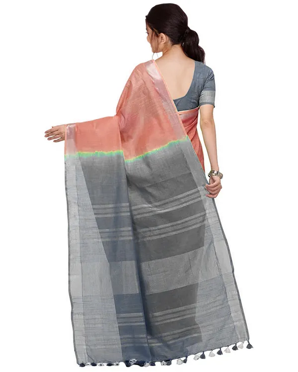 Handloom_Bhagalpuri_Cotton_Linen_Blend_Two_Dye_Saree_With_Running_Unstitched_Blouse_Piece