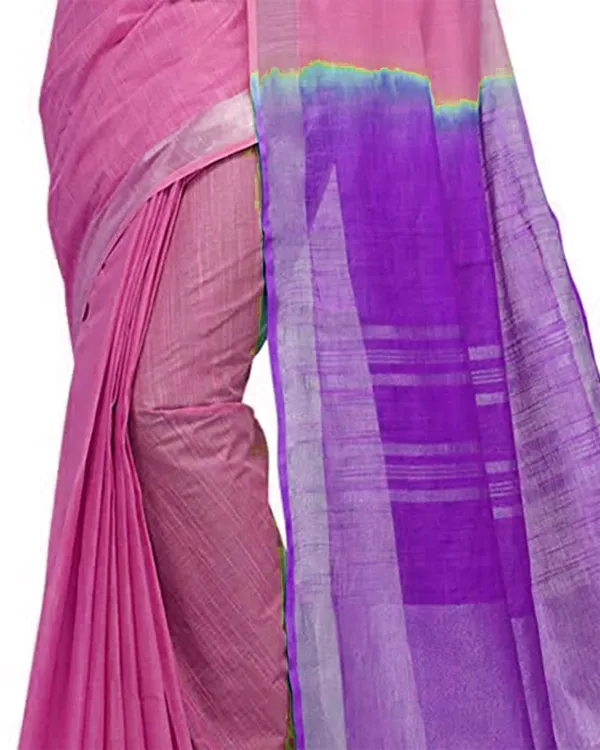 Blush_Pink_&_French_Violet_women's_Handloom_Bhagalpuri_Cotton_Linen_Blend_Two_Dye_Saree_With_Running_Unstitched_Blouse_Piece
