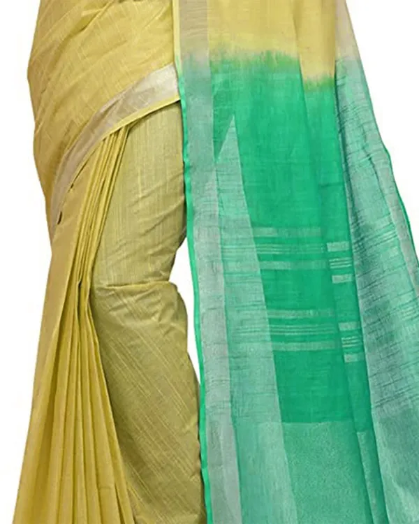 Sunflower_Yellow_&_Aquamarine_Turquoise_women's_Handloom_Bhagalpuri_Cotton_Linen_Blend_Two_Dye_Saree_With_Running_Unstitched_Blouse_Piece
