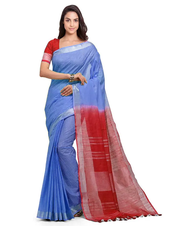 Web_Blue_&_Red_women's_Handloom_Bhagalpuri_Cotton_Linen_Blend_Two_Dye_Saree_With_Running_Unstitched_Blouse_Piece