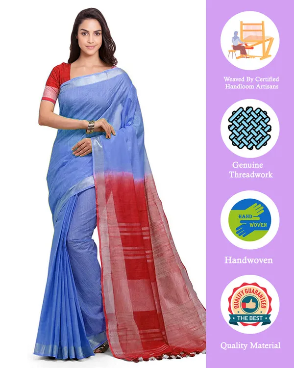 Web_Blue_&_Red_women's_Handloom_Bhagalpuri_Cotton_Linen_Blend_Two_Dye_Saree_With_Running_Unstitched_Blouse_Piece