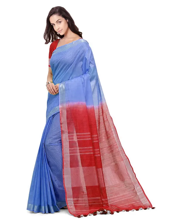 Web_Blue_&_Red_women's_Handloom_Bhagalpuri_Cotton_Linen_Blend_Two_Dye_Saree_With_Running_Unstitched_Blouse_Piece