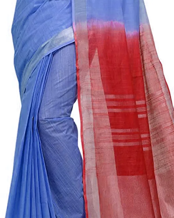 Web_Blue_&_Red_women's_Handloom_Bhagalpuri_Cotton_Linen_Blend_Two_Dye_Saree_With_Running_Unstitched_Blouse_Piece