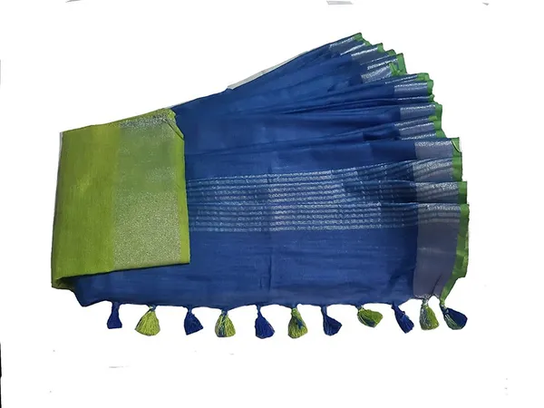Blue-Parrot_Green_women's_Handloom_Bhagalpuri_Cotton_Linen_Blend_Saree_Ethnic_Wear_With_Contrast_Unstitched_Blouse_Piece