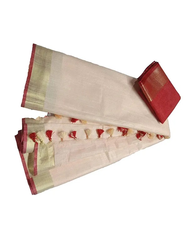 Beige-Red_women's_Handloom_Bhagalpuri_Cotton_Linen_Blend_Saree_Ethnic_Wear_With_Contrast_Unstitched_Free_Blouse_Piece