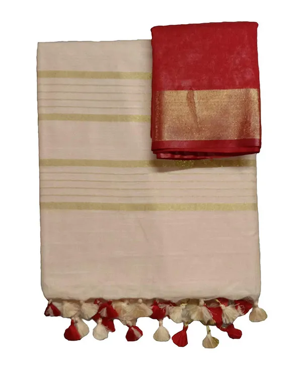 Beige-Red_women's_Handloom_Bhagalpuri_Cotton_Linen_Blend_Saree_Ethnic_Wear_With_Contrast_Unstitched_Free_Blouse_Piece