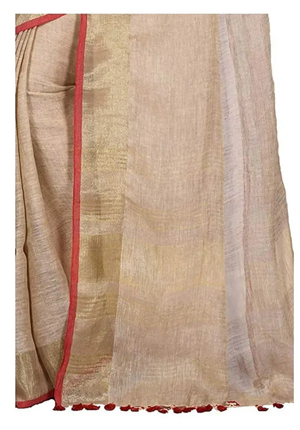 Brown-Red_women's_Handloom_Bhagalpuri_Cotton_Linen_Blend_Saree_Ethnic_Wear_With_Contrast_Unstitched_Blouse_Piece