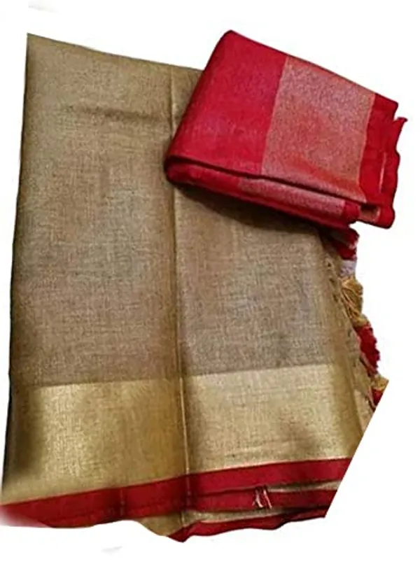 Handloom_Bhagalpuri_Linen_Cotton_Blend_Saree_Ethnic_Wear_With_Contrast_Unstitched_Blouse_Piece