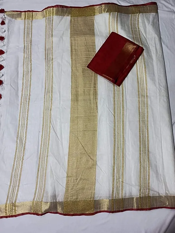 White-Red_women's_Handloom_Bhagalpuri_Linen_Cotton_Blend_Saree_Ethnic_Wear_With_Contrast_Unstitched_Blouse_Piece