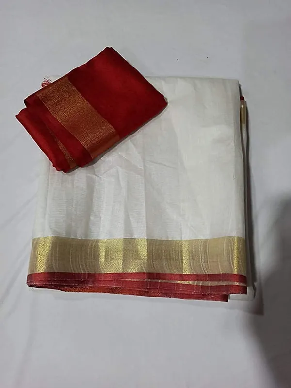 White-Red_women's_Handloom_Bhagalpuri_Linen_Cotton_Blend_Saree_Ethnic_Wear_With_Contrast_Unstitched_Blouse_Piece