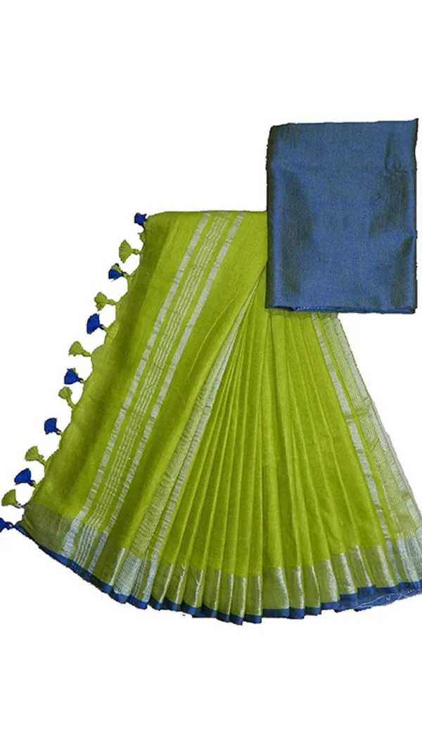 Green-Blue_women's_Handloom_Bhagalpuri_Linen_Cotton_Blend_Saree_Ethnic_Wear_With_Contrast_Unstitched_Blouse_Piece