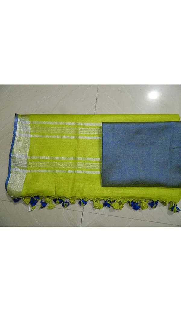 Green-Blue_women's_Handloom_Bhagalpuri_Linen_Cotton_Blend_Saree_Ethnic_Wear_With_Contrast_Unstitched_Blouse_Piece