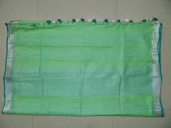 Light_Green-Cyan_women's_Handloom_Bhagalpuri_Linen_Cotton_Blend_Saree_Ethnic_Wear_With_Contrast_Unstitched_Blouse_Piece
