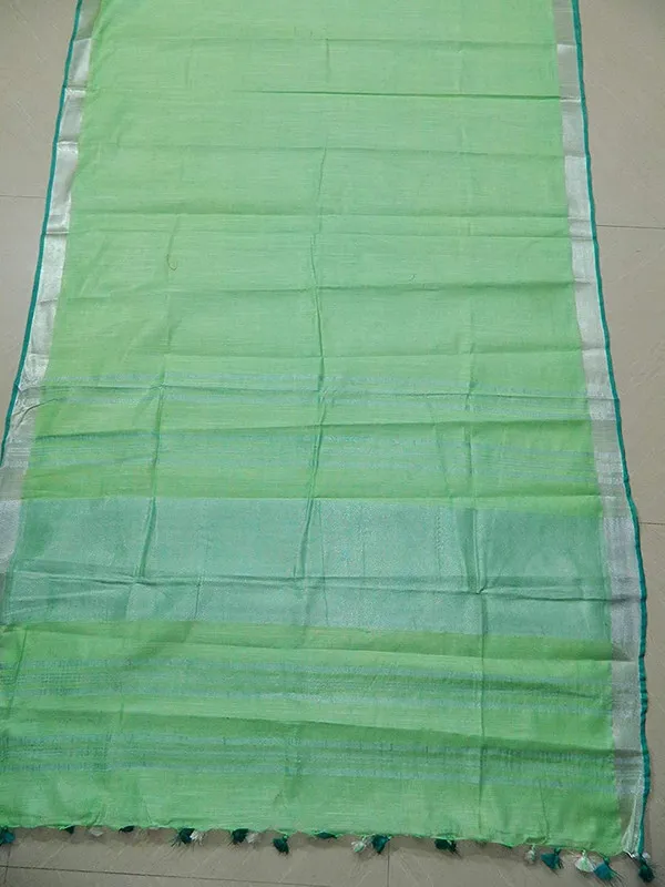 Light_Green-Cyan_women's_Handloom_Bhagalpuri_Linen_Cotton_Blend_Saree_Ethnic_Wear_With_Contrast_Unstitched_Blouse_Piece