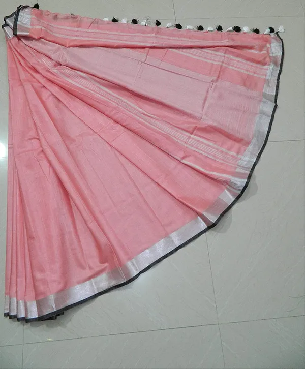 Pink-Black_women's_Handloom_Bhagalpuri_Cotton_Linen_Blend_Saree_Ethnic_Wear_With_Contrast_Unstitched_Blouse_Piece