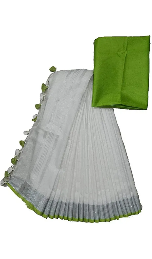 Handloom_Bhagalpuri_Cotton_Linen_Blend_Saree_Ethnic_Wear_With_Contrast_Unstitched_Blouse_Piece