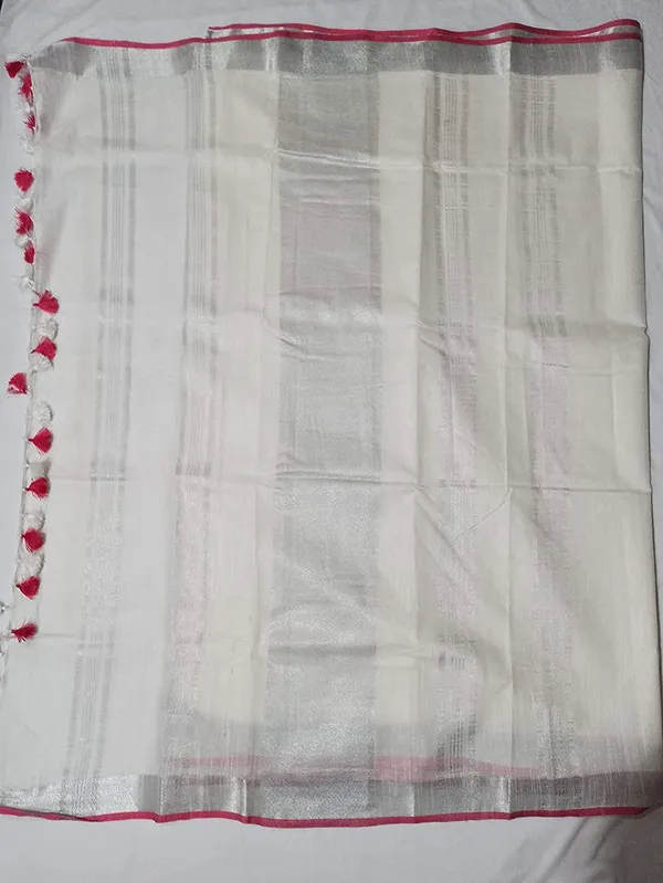 White-Pink_women's_Handloom_Bhagalpuri_Cotton_Linen_Blend_Saree_Ethnic_Wear_With_Contrast_Unstitched_Blouse_Piece