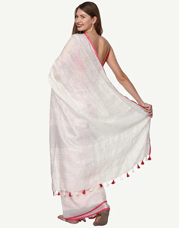 White-Pink_women's_Handloom_Bhagalpuri_Cotton_Linen_Blend_Saree_Ethnic_Wear_With_Contrast_Unstitched_Blouse_Piece