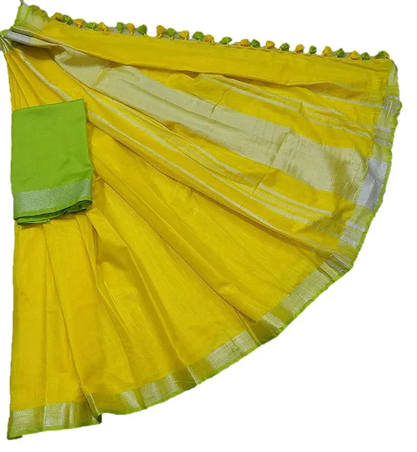 Handloom_Bhagalpuri_Cotton_Linen_Blend_Saree_Ethnic_Wear_With_Contrast_Unstitched_Blouse_Piece