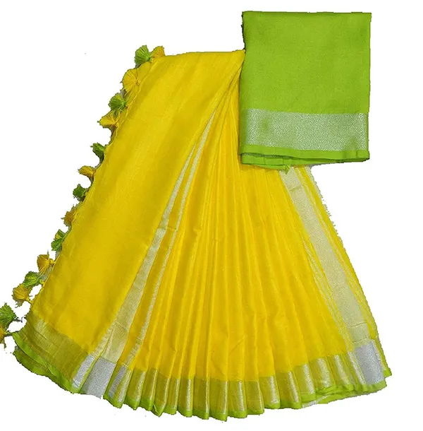 Handloom_Bhagalpuri_Cotton_Linen_Blend_Saree_Ethnic_Wear_With_Contrast_Unstitched_Blouse_Piece
