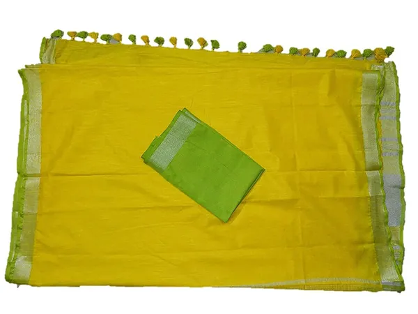 Handloom_Bhagalpuri_Cotton_Linen_Blend_Saree_Ethnic_Wear_With_Contrast_Unstitched_Blouse_Piece